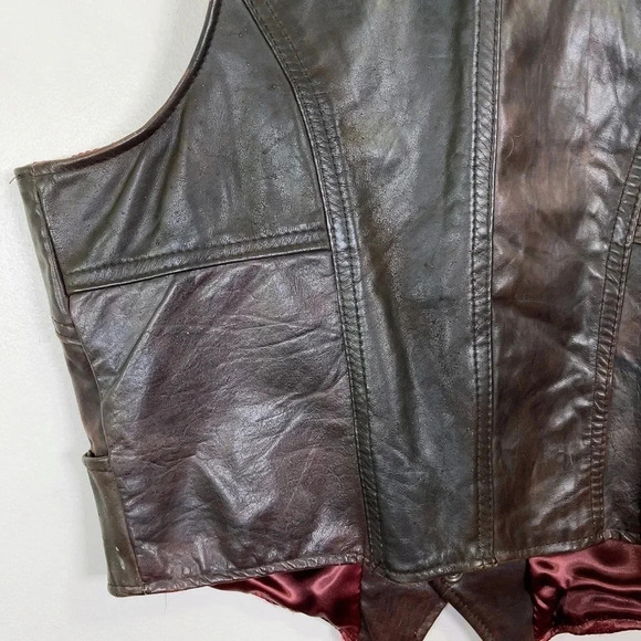 The Leather Ranch  Motorbike Western Button Brown Leather Vest - Picture 12 of 14